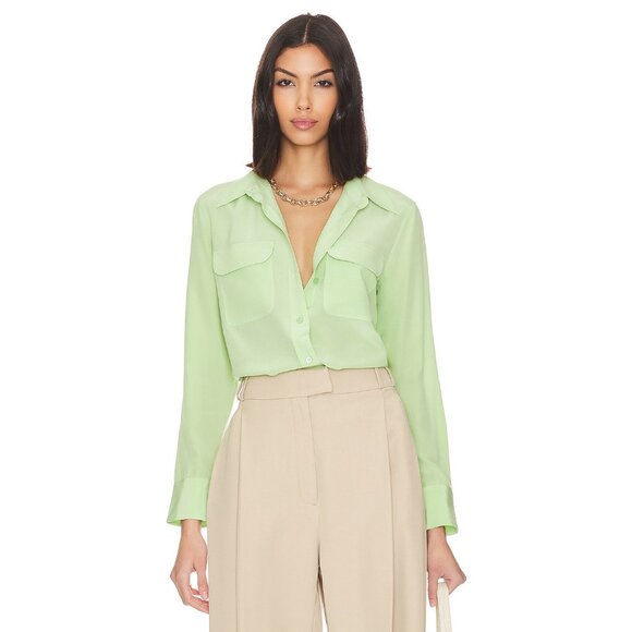 NWT Equipment Slim Signature in Pistachio Green Silk Button Down Shirt L $250 - Picture 7 of 9